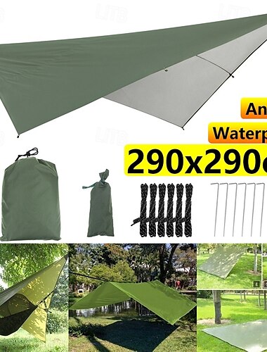  Telo impermeabile versatile per amaca da campeggio - telo antipioggia e parasole 114x114 &riparo per zaino in spalla con tiranti &picchetti - perfetti per le avventure all'aria aperta