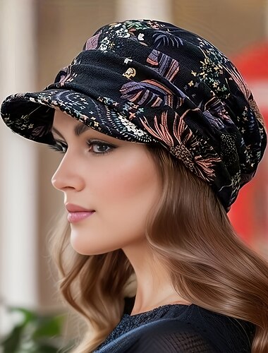  Gorra de vendedor de periódicos ligera para mujer con tela transpirable, estampado floral, mezcla de poliéster duradera, perfecta para uso diario.