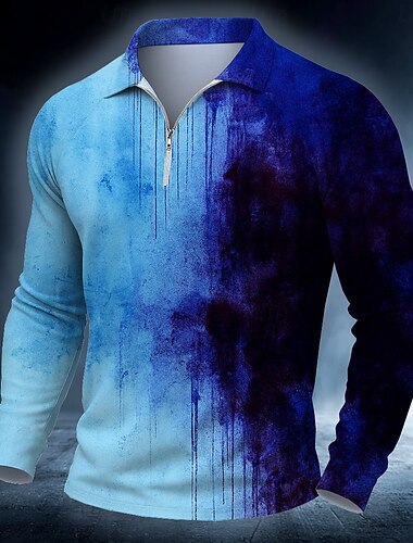  Halloween Homme Taches de sang Polo manche longue Polos Occasionnel Sombre Extérieur Rue Tenue quotidienne Impression 3D Polo à fermeture éclair 1/4 Printemps Automne Hiver Rouge Bleu Gris