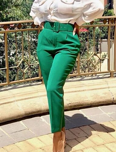  Mulheres Social Moda Roupa de rua Comprimento total Natural Tecido Cintura elástica Confortável Formal Escritório O negócio Preto Branco Amarelo Rosa claro Outono Normal