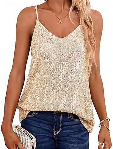  Női Camisole Tank Top csillogó Buli Stílusos Ujjatlan Pántos V-alakú Normál felsők Party estélyi viselet Napi Flitter Szikra Ezüst Fekete Medence Arany Nyár