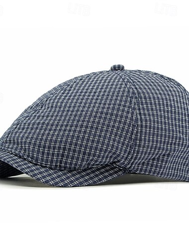  Herre Ascot Hat Newsboy Hat Blå Grå 100% bomuld Mode Afslappet Gade Daglig Ternet Justérbar Solcreme Åndbart