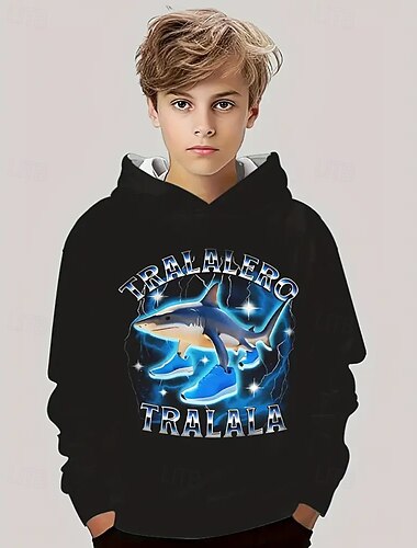  Pojkars casual hoodie med tung tung tung saur roligt abstrakt tryck långärmad vår höst mode streetwear barn 4-12 år huva utomhus casual daglig normal passform