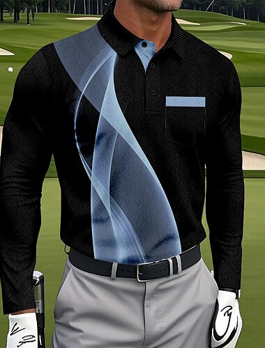  Per uomo Geometrico Golf Polo Polo Sportivi Manica Lunga Magliette polo Camicie con Colletto Abbigliamento Sportivo Business Casual Athleisure Abbigliamento quotidiano Tasca Stampa 3D Bottoni