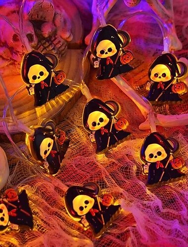  Halloween dýňová řetězová světla s duchy 1,5 m 10 LED na baterie, děsivá scéna, dekorace na halloweenskou párty, bar, strašidelný dům, veranda, zahrada, domácí dekorace