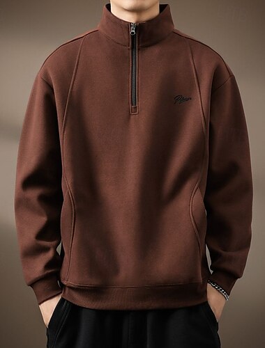  Herren Sweatshirt Viertelreißverschluss Sweatshirt Schwarz Dunkelgray Kaffee Halber Reißverschluss Einfach Sport & Outdoor Täglich Ferien Streetwear Basic Lässig Frühling Herbst Bekleidung