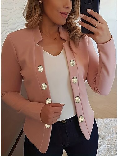  Per donna Blazer Confortevole Traspirante Bottoni Moda Moderno Semplice Lavoro Quotidiano Regolare Collo alla coreana Vestibilità regolare Manica Lunga Capispalla Rosa chiaro Nero Bianco Primavera