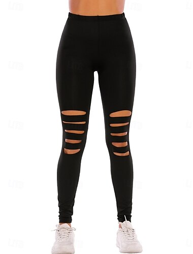  Dame Leggins Gade Afslappet Lang Høj Talje Vanlig Ribbet Højt snit Åndbarhed Blød Elastisk Ferierejse Gade Dagligdagstøj Sort Efterår Regulær