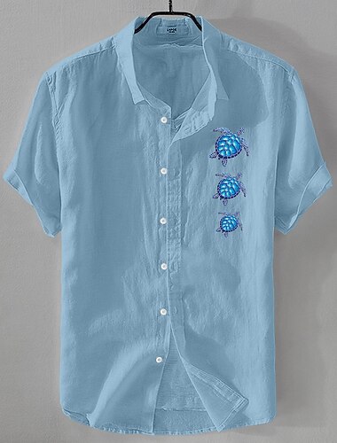  Per uomo Camicia Camicia di lino Camicia Estiva Camicia da Spiaggia Camicia con Bottoni Tartaruga Vacanza Ferie Nero Bianco Rosa Blu Manica Corta Collo ripiegato Estate Abbigliamento