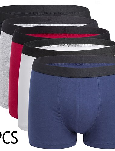  בגדי ריקוד גברים 5-Pack מכנסוני בוקסר תחתונים תחתוני בייסיק בוקסר תחתוני בוקסר כותנה נוח צבע אחיד מותן בינוני 5 Pack-A 5 Pack-B