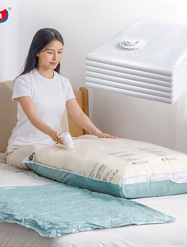  Bolsas de almacenamiento al vacío taili, bolsas de sellado al vacío para ropa, gran ahorro de espacio para ropa, almohadas, ropa de cama, suéter, organización de armario, manual o eléctrica (sin bomba