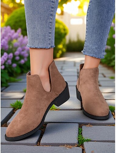  Damen-Stiefeletten aus Wildlederimitat mit niedrigem Absatz – lässige Kurzstiefel für den Alltag, Herbstspaziergänge und Landstraßen