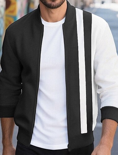  Ανδρικά Ελαφρύ μπουφάν Casual Jacket Μπουφάν Varsity Διακοπές Καθημερινά Κουρελού Άνοιξη Φθινόπωρο Συνδυασμός Χρωμάτων Κλασσικό Καθημερινό Όρθιος Γιακάς Κανονικό Μαύρο Λευκό Κρασί Βαθυγάλαζο Χακί