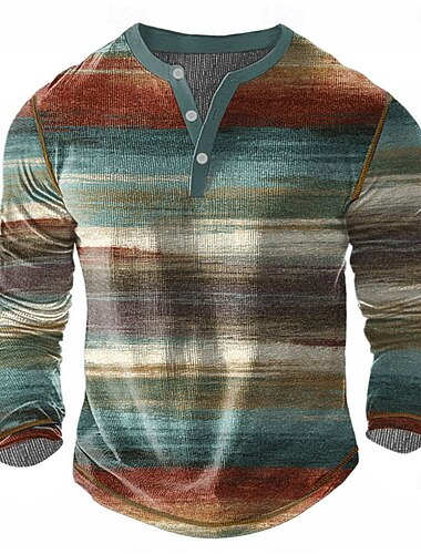  Homens Listrado Camisa Henley Camiseta Waffle Manga Longa Vintage Diário Retro Vintage Esportes Casual Feriado Primavera Verão Todas as Estações Azul Verde Roxo Caqui Henley Camiseta Henley