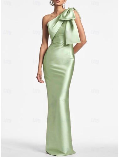  Trompet zeemeermin Tot de enkel Galajurken Avondjurken Baljurk  Formele kleding Elegant Mouwloos Eén-schouder Formeel Bruiloft gast Satijn met Strik(ken) Split