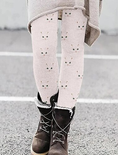  Dames Broeken Leggings Gezellige leggings Streetwear Casual Volledige lengte Hoge taille Kat Elastische taille Afdrukken Ademend Comfortabel Rekbaar Vakantie Straat Alledaagse kleding Zwart Roze