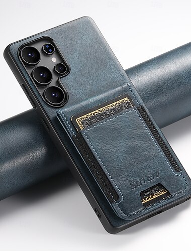  τηλέφωνο tok Για Samsung Galaxy S25 S24 S23 Ultra Plus S22 Plus Ultra Πίσω Κάλυμμα με βάση στήριξης Υποδοχή κάρτας Ανθεκτική σε πτώσεις Ρετρό TPU PU δέρμα