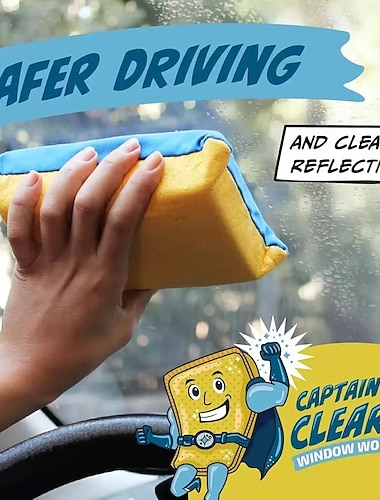  5 stk. Captain Clear vinduesmirakelsvampe, store superabsorberende antidug-rengøringspuder til bilspejle, glas og vinduer, stribefri indendørs udendørs brug, let at rengøre vandabsorberende svamp