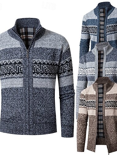  Homme Pull Robe pull Gilet Cardigan Pull zippé Pull Tricoté Côtelé Tricoter Hauts Réguliers Tricoté A côtes Uni Col montant Mode Châles Occasionnel Tenue quotidienne Vêtement Tenue Automne Hiver bleu