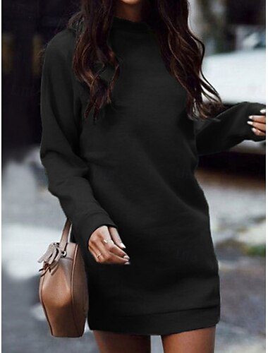  Dames Halflange jurk Hemdjurk Casual Vakantie Uitgaan Normale pasvorm Effen Kleur Lange mouw Strakke ronde hals Zwart Rood Groen Grijs Lente Herfst Winter