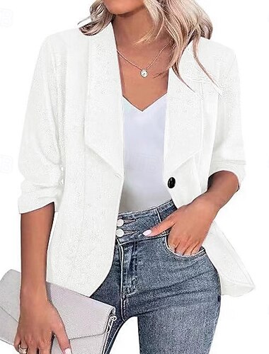  Women's Blazer Comfortable Breathable Buttons Fashion Modern Plain Work Daily Regular Turndown Regular Fit Long Sleeve Outerwear Black White Burgundy Fall Winter