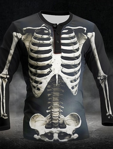 Camiseta Masculina Gráfica Esqueleto Henley Manga Longa Moda Bonita Casual Diário Férias Outono Primavera  Outono Preta Henley Henley Camiseta   Camiseta Masculina Gráfica Esqueleto Henley Manga Longa Moda Bonita Casual Diário Férias Outono Primavera  Outono Preta Henley Henley Camiseta