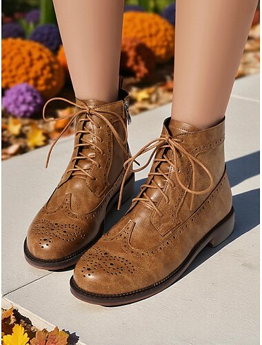  stivaletti stringati vintage oxford da donna – stivaletti bassi brogue in similpelle per outfit autunnali, abbigliamento quotidiano e look di ispirazione retrò