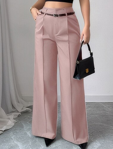  Mulheres Social Perna larga Calças Moda Roupa de rua Comprimento total Cintura Alta Tecido Respirabilidade Confortável Rua Roupa Diária Para Noite Prata Preto Rosa claro Vinho Verão Primavera Normal
