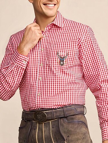  Oktoberfest Kratka Koszula Lederhosen Odcisk jelenia bawarski Niemiecki Łąki Męskie Karnawał Festiwal Piwa Tkanina w stylu tradycyjnym Koszula
