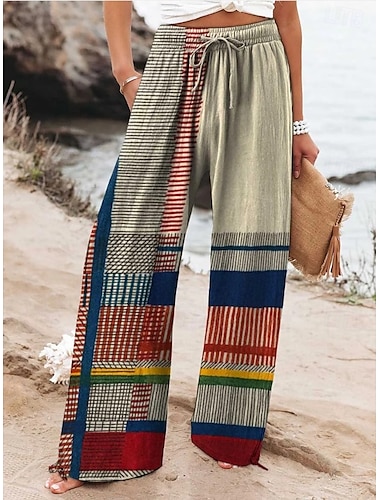 Per donna Culotte Gamba Larga Gamba larga Chinos Vacanza Vintage Stile Etnico Lunghezza intera Vita Alta Grafico Sfumatura A righe Asciugatura Rapida Traspirabilità Morbido Inelastico Formale