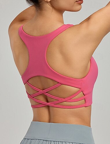  Damen Yoga-BH Panzer Sport-BH Unterwäsche Hohe Stützen Überkreuzter Rücken Einfarbig Sport Sportkleidung Rosa Blau Fitnessstudio Pilates Zumba