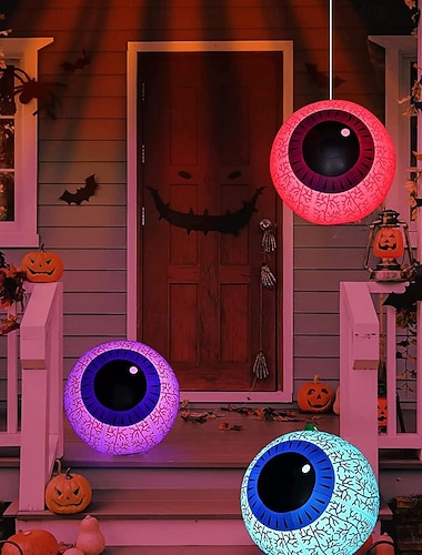  1 lámpara inflable de Halloween de 40/60 cm, modelo de aire RGB, para decoración de ojos, para interiores y exteriores, patios, jardines, fiestas, ambientes de terror y extraños.