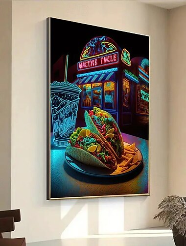  Lampada al neon vibrante, negozio di dolciumi, tela artistica - decorazione da parete moderna senza cornice per soggiorno, camera da letto o ufficio, design in stile mediterraneo con luci al neon