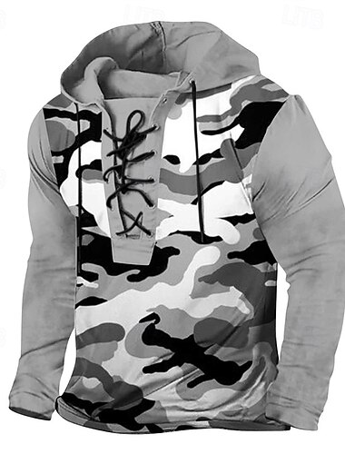  Homens Moletom Verde Cinzento Com Capuz Côr Camuflagem Cordões Patchwork Desportos e Ar livre Diário Feriado Poliéster Roupa de rua Básico Casual Primavera Outono Roupa Moletons Moletons