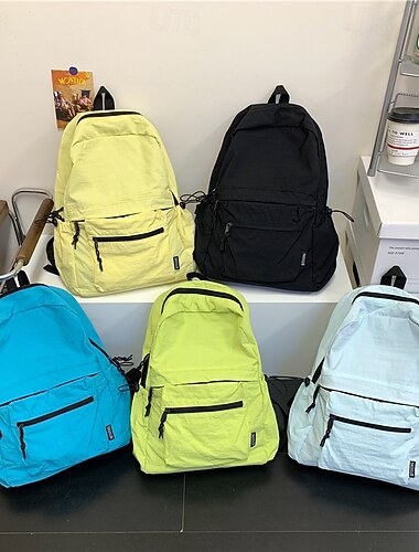  Mochila escolar leve de nylon unissex – mochila escolar resistente à água de cor sólida para adolescentes e estudantes universitários