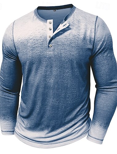  Herren T Shirt Henley Hemd Henley Oberteil Langarm Farbverlauf Vintage Retro Kontrastnähte Henley Outdoor Lässig Athleisure Frühling Herbst Winter Grau Burgunderrot Blau Henley T-Shirt