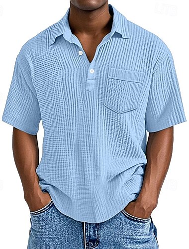  Voor heren Golfshirt Golf Polo's Shirts Werk Casual Revers Korte mouw Basic Modern Effen Zak Knop Zomer Normale pasvorm Wit Blozend Roze Rood Bruin Groen Khaki Golfshirt