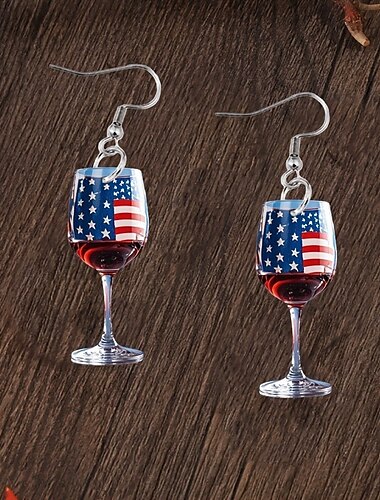  Orecchini pendenti a forma di calice da vino patriottico da donna - gioielli con bandiera americana per feste nazionali e celebrazioni festive