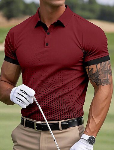  Herr Geometrisk Golf Polo Sport pikétröjor Kortärmad Polotröjor Skjortor med krage Ledigt Utomhus Fritids- Knappar Sommar Gul Rubinrött Marinblå