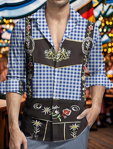 Октоберфест Пиво Печать на Lederhosen Гавайские рубашки Рубашка Алоха баварский Мюнхен Немецкий Графический Назначение Муж. Взрослые Карнавал Октоберфест 3D печать Отпуск Для вечеринок