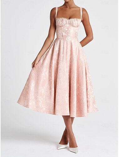  Retro vintage Jaren '50 rockabilly Middag Cocktailjurk Swing Jurk Flare Jurk Korset Fit en Flare Bloemig Jacquard Kostuum Dames Valentijnsdag Maskerade Avond Feest Schoolfeest Retro themafeest