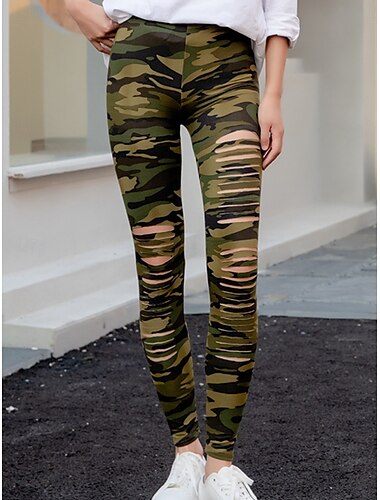  Dame Leggings Gatemote Fritid Lang Høy Midje Kamuflasje Farge Trykt mønster Pusteevne Myk Elastisk Feriereise Gate Militærgrønn Grå Høst Normal