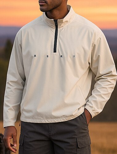 Men's Hiking top Long Sleeve Stand Collar Top Outdoor Waterproof Windproof Lightweight Quarter-Zip Polyester Black White Pink Fishing Camping / Hiking / Caving Running