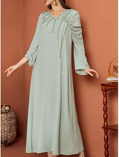  A-Linje Mor til Bruden Kjole Elegant V-hals Gulvlengde Chiffon Lange Ermer med Krystaller