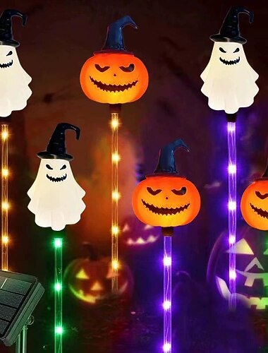  6 Stück Halloween-Kürbis-Gartenlichter, wasserdichte Solar-Rasenlichter, Outdoor-Halloween-Terrasse, Friedhof, Rasen, Weg, dekorative Lichter