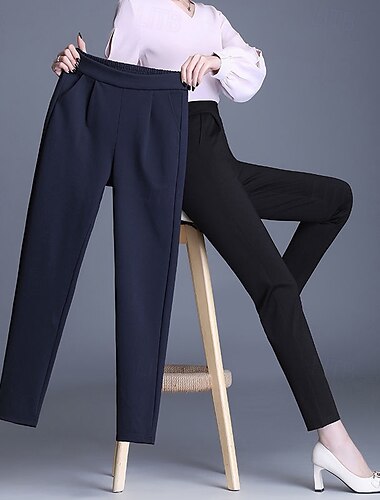  女性用 スーツ パンツ ハーレムパンツ ファッション ストリートファッション 全長 ハイウエスト 平織り ポケット 弾性ウエスト 通気性 快適 マイクロエラスティック ストリート デイリーウェア お出かけ ブラック 春 秋 レギュラー