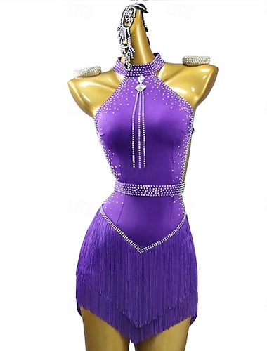  Glitzerndes Latein-Tanzkleid für Damen – Paillettenfransenkostüm für Cha-Cha, Rumba &Ballsaalaufführung/-wettbewerb
