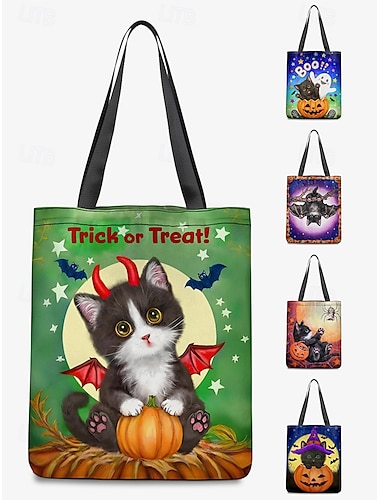  Sac fourre-tout d'Halloween pour femme avec imprimé chat mignon par Kayomi Harai, sac à bandoulière en toile de grande capacité pour les friandises et les fêtes