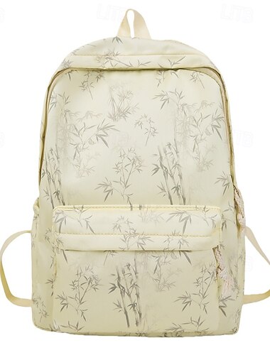  Women’s Aesthetic Canvas Backpack with Bamboo Print – Lightweight School Bag for Teen Girls & College Students