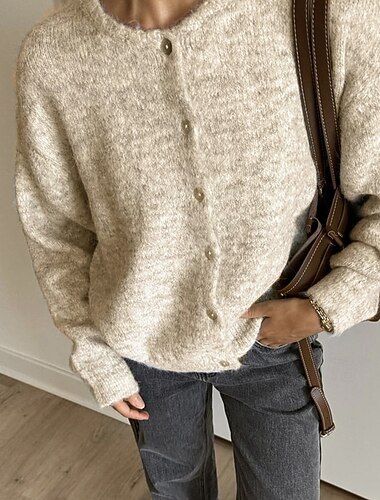  Per donna Felpa Cardigan Moda Streetwear Quotidiano Tinta unica A Coste Aperto davanti Lavorato a maglia Manica Lunga Top Regolari Maglia Ferie Uscire Weekend Bianco Rosso Autunno Inverno